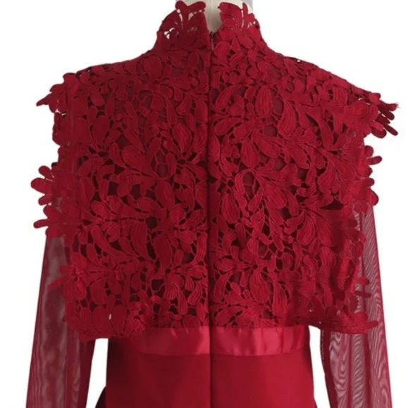 Lady in Red Dress Crochet Lace Elegance Size XL - Picture 6 of 8